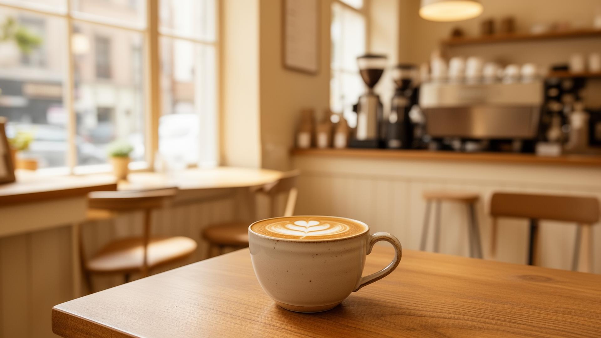 Tasse de café dans un coffee shop chaleureux
