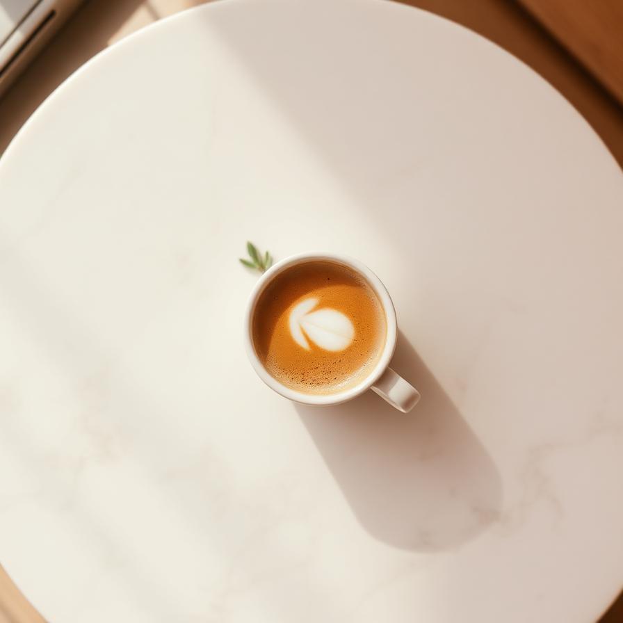 Tasse de café posée sur une table en marbre