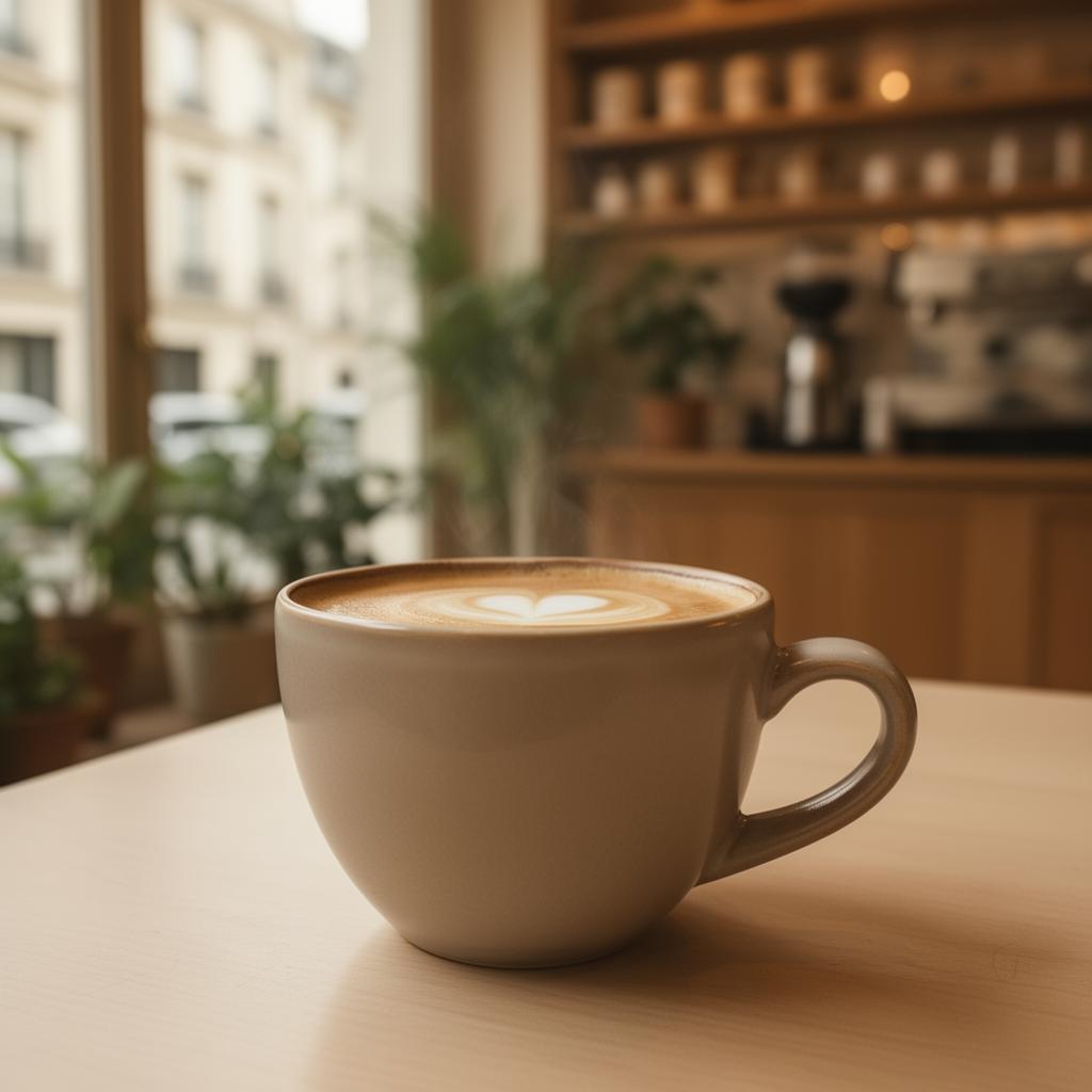 Tasse de café dans un coffee shop parisien chaleureux